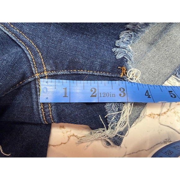 Risen Jeans Womens High Rise Distressed Raw Hem Denim Shorts Dark Wash S - Picture 8 of 10